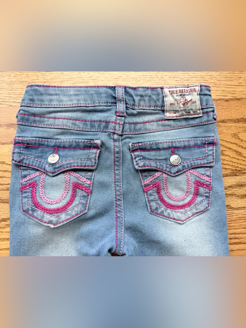 True Religion Light Blue Jeans with Pink Embroidery